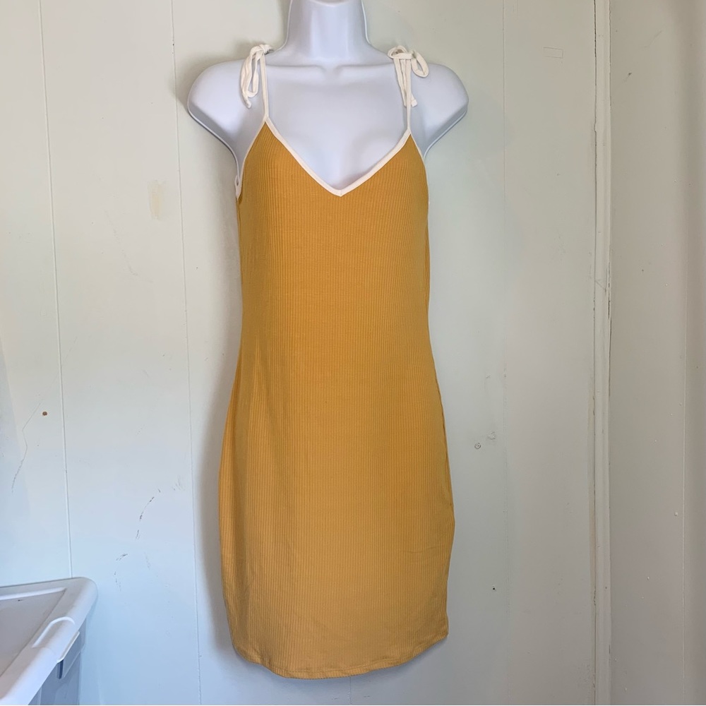 Forever 21 Tie -strap knit dress, Mustard, Yellow, White, size Medium
